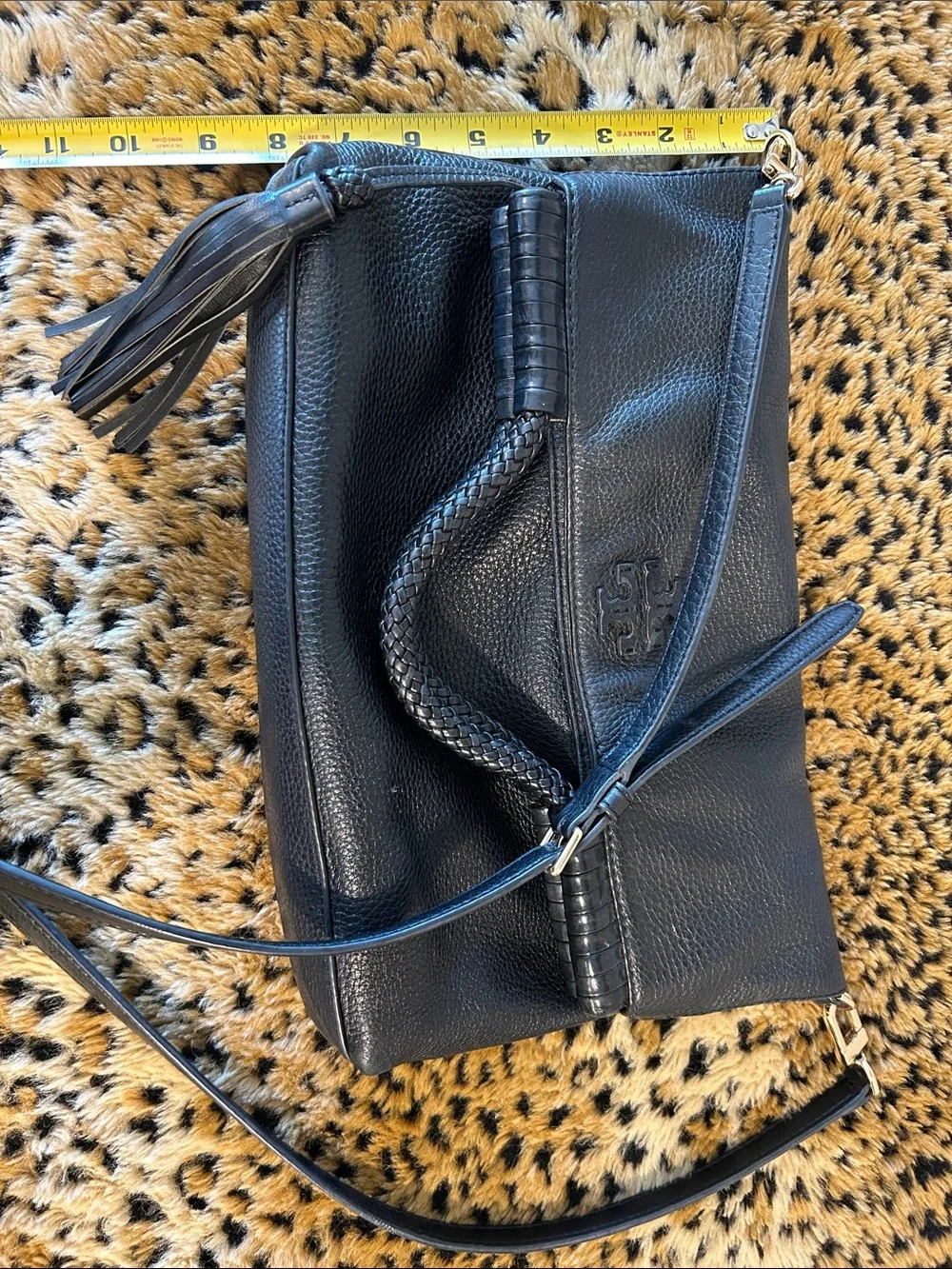 Tory Burch Black Pebbled Leather Crossbody with Tassel